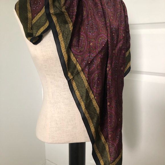 Vintage Echo Elegant Burgundy and Gold Silk Scarf - Picture 2 of 6